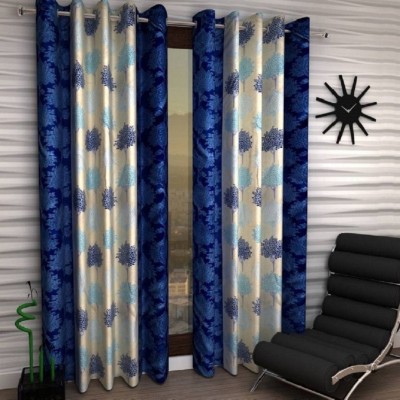 Panipat Textile Hub 213 cm (7 ft) Polyester Semi Transparent Door Curtain (Pack Of 2)(Printed, Blue)