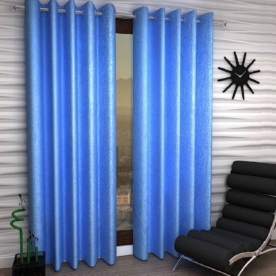 Panipat Textile Hub 213 cm (7 ft) Polyester Semi Transparent Door Curtain (Pack Of 2)(Solid, Aqua)