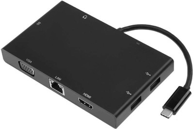 

Microware Type - C Adapter 8 In 1 (HDMI+VGA+LAN+SD+AUDIO+TYPE-C+USB 3.0*2) USB Adapter(Black)