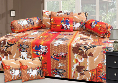 manvicreations Cotton Abstract Diwan Set(Multicolor)