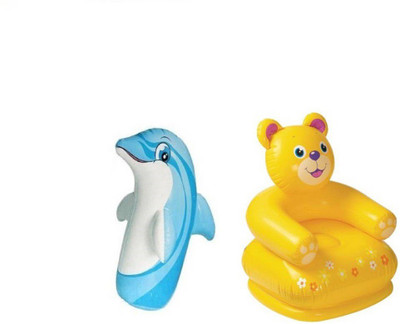 

K T BROTHERS COMBO OF 3 FEET INFLATABLE HIT ME DOLPHIN AND 2.5 FEET INFLATABLE TEDDY CHAIR Inflatable Bouncer, Sofa/ Chair(Multicolor)