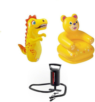 

K T BROTHERS COMBO OF 3 FEET INFLATABLE HIT ME DRAGON AND 2.5 FEET INFLATABLE TEDDY CHAIR WITH AIR PUMP Inflatable Pool, Bouncer(Multicolor)