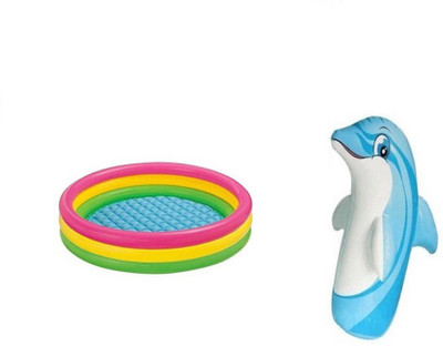 

K T BROTHERS COMBO OF 3 FEET BATH TUB AND 3 FEET INFLATABLE HIT ME DOLPHIN Inflatable Pool, Bouncer(Multicolor)