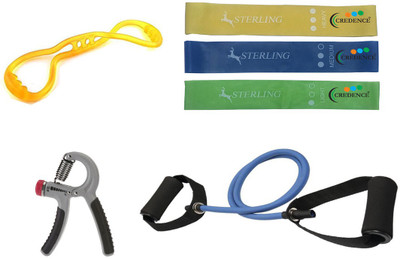 Credence Combo of 8 shape Resistance Tube, Tonning Tube, Hand Grip and Yoga Loop Band Gym & Fitness Kit