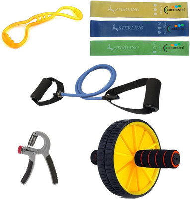 

Credence Combo of 8 shape Resistance Tube, Ab Roller, Toning Tube, Hand Grip and Yoga Loop Band Gym & Fitness Kit