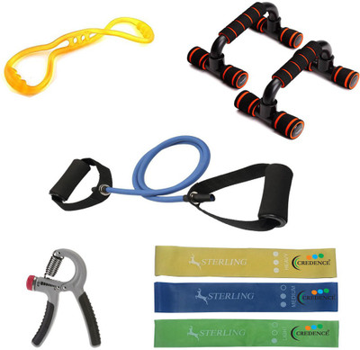 

Credence Combo of 8 shape Resistance Tube, Push up bar, Tonning Tube, Hand Grip and Yoga Loop Band Gym & Fitness Kit