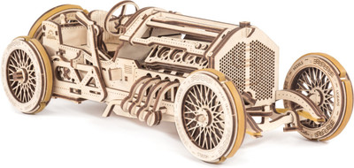 

Ugears U-9 Grand Prix Car Wooden Model (DIY Building Kit) Hand-Crank Powered Vehicle with Working Pistons, Wheels, Shocks(Beige)
