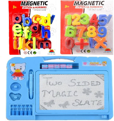 

New Pinch Combo of Magnetic Learning Alphabets and Number (abc &123) with drawing ,writing Double Side Magic Slate(Multicolor)