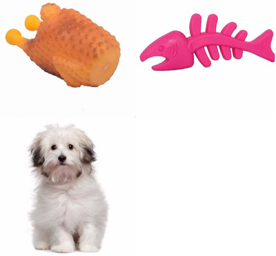 

SRI Yellow Squeaky Chicken With Fish Bone Shape Fun Toy For Puppy Rubber Chew Toy For Dog