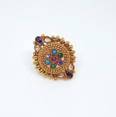 The Velvet House Gold Tone Multicolor Stone Alloy Ring