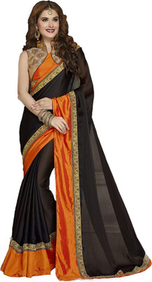 Radhika Saree Embroidered Fashion Georgette Saree(Black, Orange) Flipkart
