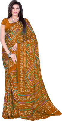 

Aaradhya Fashion Printed Bandhani Handloom Crepe Saree(Brown)