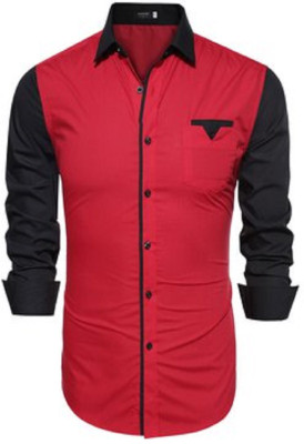 UD FABRIC Men Self Design Casual Red, Black Shirt