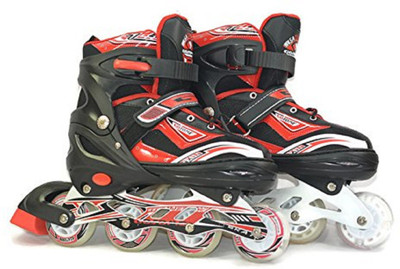 

Jern Inline Skates with 6 Pcs. Skating Guard (Age 10-15 Years) In-line Skates - Size 7-9 UK(Red)