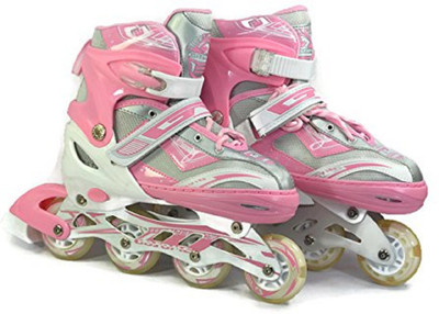 

Jern Inline Skates with 6 Pcs. Skating Guard (Age 10-15 Years) In-line Skates - Size 7-9 UK(Pink)