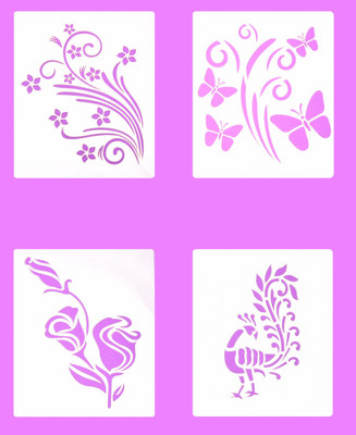 

Vardhman Laser Cutted Design Stencils , pack of 4, use on cloth, paper, pots, wall, decorations etc Designer stencils Stencil(Pack of 4, flower, bel)