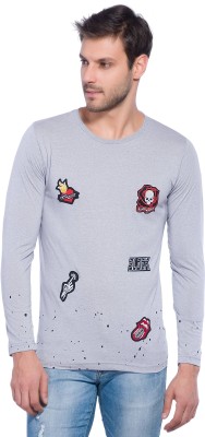 Alan Jones Embroidered Men Round Neck Grey T-Shirt