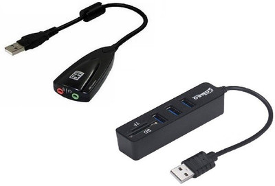 

durReey 3 Port + SD TF Card Reader High Speed Multi Splitter All In One 2.0 Combo With USB to Virtual 7.1 Channel audio Adapter V3 USB Hub, Sound Card(Black)