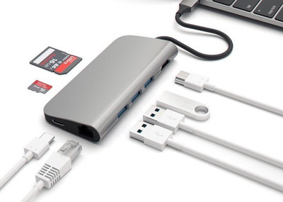 

Microware USB 3.1 Type - C 8 in 1 (HDMI, USB, Card Reader, Lan RJ45 Hub) USB C Type Cable(Grey & Black)