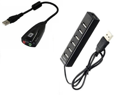 

durReey USB to Virtual 7.1 Channel audio Adapter With 7 Port Multifunctional V5 USB Hub, Sound Card(Black)