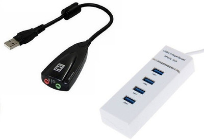 

durReey USB to Sound 7.1Channel Adapter with 3.0 High Speed Slim Design 4Port V8 USB Hub, Sound Card(White, Black)