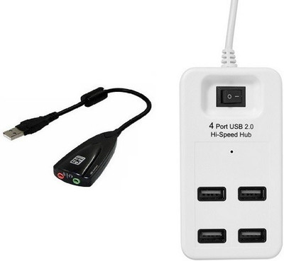 

durReey USB to Virtual 7.1 Channel audio Adapter With 4 Port Multiuse V6 USB Hub, Sound Card(Black, White)