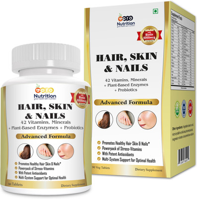 

ProNutrition Biotin 6000 mcg Hair Skin and Nail supplement with 42 Vitamins, Minerals Enzymes & Probiotics, Fortified With Wholefoods & Herbal Ingredients for Enhanced Bio-Availability, supports hair growth, glowing skin and strong nail for men and women 