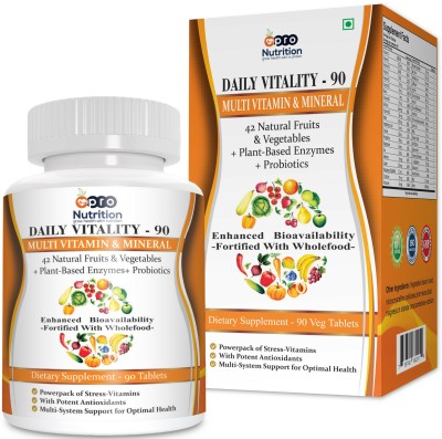 PRONUTRITION Multivitamin with 42 Vitamins & Minerals Enzymes & Probiotics, Fortified With Wholefoods & Herbal Ingredients(90 No)