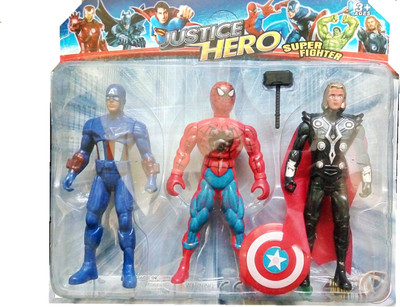 

TALKING GANESHA Super heroes 3 in 1 Action Figure Set 1 with projection light - Captain America, Spiderman & Thor (Multicolor)(Multicolor)