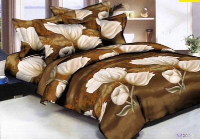 STI FOUNDER 144 TC Polycotton Double 3D Printed Flat Bedsheet(Pack of 3, Brown)
