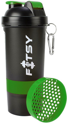 

FITSY 500 ml Protein Shaker Gym Bottle with 2 Storage Compartments Cups 500 ml Shaker(Pack of 1, Green)