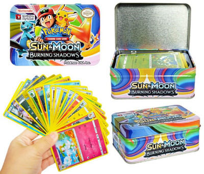 

KidsDelight Pokemon Sun & Moon Burning Shadows Card Game with Metal Box Latest Collector’s Edition , with surprise Mega Cards pack of 42 Cards in one box(Multicolor)