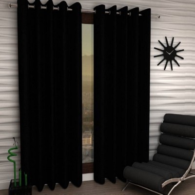 Phyto Home 274 cm (9 ft) Polyester Semi Transparent Long Door Curtain (Pack Of 2)(Solid, Black)