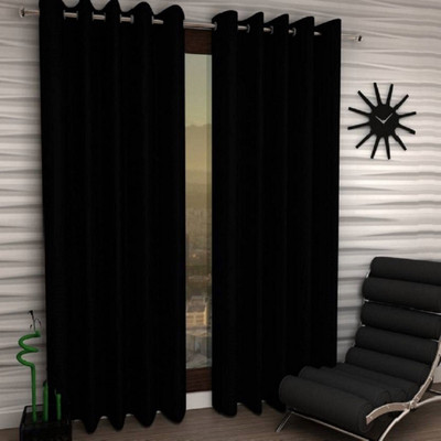 Phyto Home 213 cm (7 ft) Door Polyester Semi Transparent Curtain (Pack Of 2)(Black, Solid)