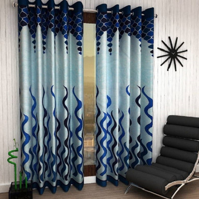 Phyto Home 152 cm (5 ft) Polyester Semi Transparent Window Curtain (Pack Of 2)(Abstract, Blue Wave)