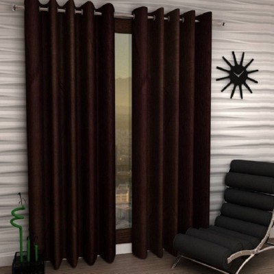 Phyto Home 213 cm (7 ft) Polyester Semi Transparent Door Curtain (Pack Of 2)(Solid, Brown)