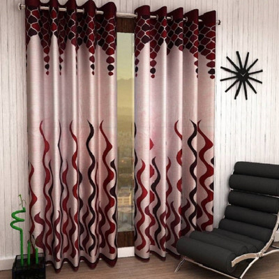 Phyto Home 152 cm (5 ft) Polyester Semi Transparent Window Curtain (Pack Of 2)(Abstract, Maroon Wave)