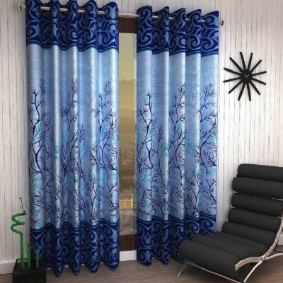 Panipat Textile Hub 152 cm (5 ft) Polyester Semi Transparent Window Curtain (Pack Of 2)(Floral, Blue)