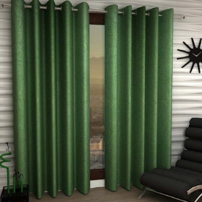 Phyto Home 213 cm (7 ft) Polyester Semi Transparent Door Curtain (Pack Of 2)(Solid, Green)