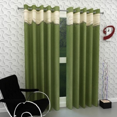 Phyto Home 274 cm (9 ft) Polyester Semi Transparent Long Door Curtain (Pack Of 2)(Solid, Green)