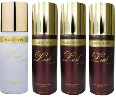 

Sunny Leone One Lust White and Three Lust Brown Perfume Body Spray Combo for Men Perfume Body Spray - For Men(600 ml, Pack of 4)