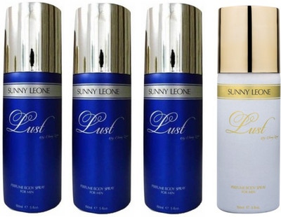 

Sunny Leone Three Lust Blue and One Lust White Perfume Body Spray Combo for Men Perfume Body Spray - For Men(600 ml, Pack of 4)