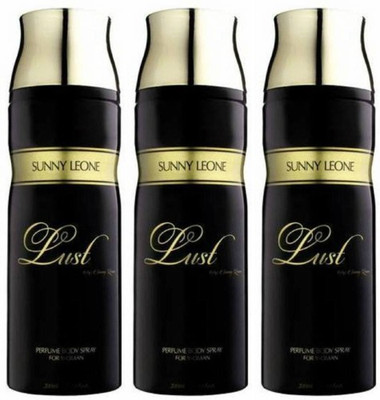 

Sunny Leone Three Lust Black Perfume Body Spray Combo for Women Perfume Body Spray - For Women(600 ml, Pack of 3)