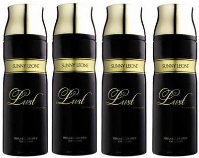 

Sunny Leone Four Lust Black Perfume Body Spray Combo for Women Perfume Body Spray - For Women(800 ml, Pack of 4)