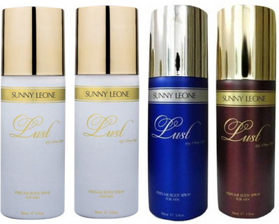 

Sunny Leone Two Lust White and One Lust Blue and One Lust Brown Perfume Body Spray Combo for Men Perfume Body Spray - For Men(600 ml, Pack of 4)