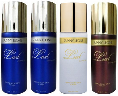 

Sunny Leone Two Lust Blue and One Lust White and One Lust Brown Perfume Body Spray Combo for Men Perfume Body Spray - For Men(600 ml, Pack of 4)