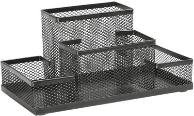 

PINZO 4 Compartments Metal Desk Organizer(Black)