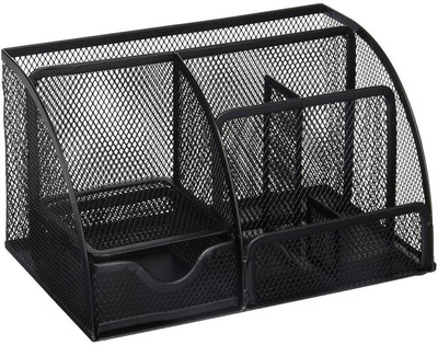

PINZO 7 Compartments Metal Desk Organizer(Black)