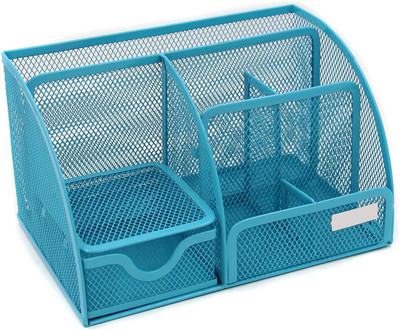

PINZO 7 Compartments Metal Desk Organizer(Blue)