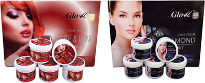 

Glow Right (ROSE & WINE FACIAL KIT 250g With DIAMOND FACIAL KIT 250g) 500 g(Set of 5)